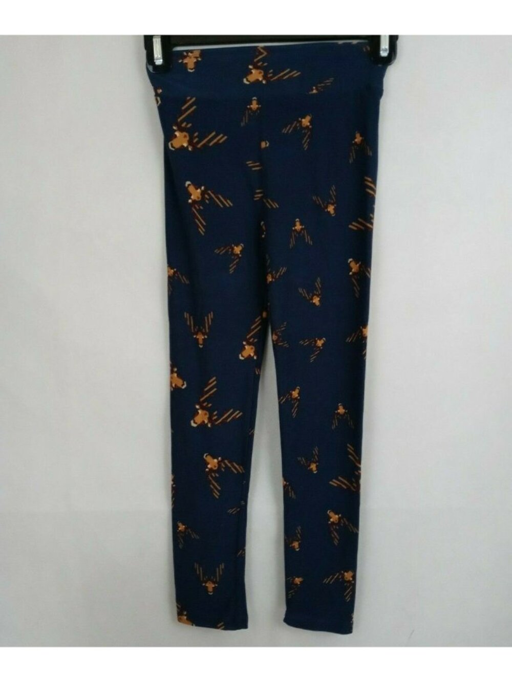 New LuLaRoe Leggings Blue With Light Brown Deer Design Kids Size L/XL